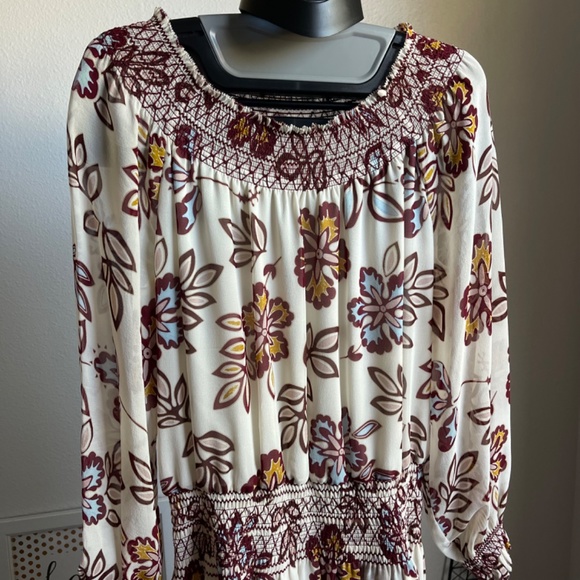 Tory Burch Indie Smocked Off-the-Shoulder Floral Silk Dress, Ivory - Picture 2 of 11